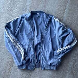 Tania Dusty Blue Zip-Up Bomber Jacket with Contrast Side Stripes